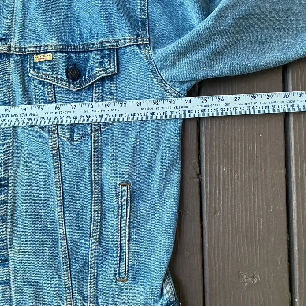 Levi Strauss Signature Mens XL Denim Trucker Jacket Blue Jean Biker Workwear - Picture 7 of 14